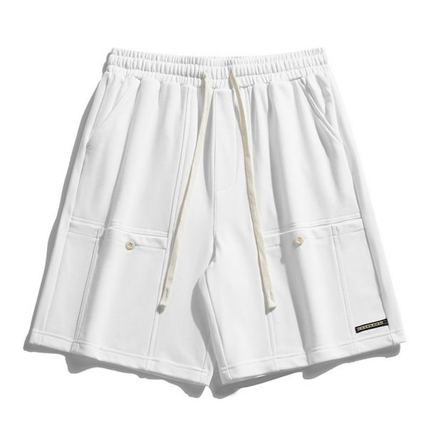 Ceisia Men's Gift Relaxed Minimalist Cargo Sweat Shorts Mid-Rise Elastic Waist Nylon Spandex Snap Button Side Label Shorts