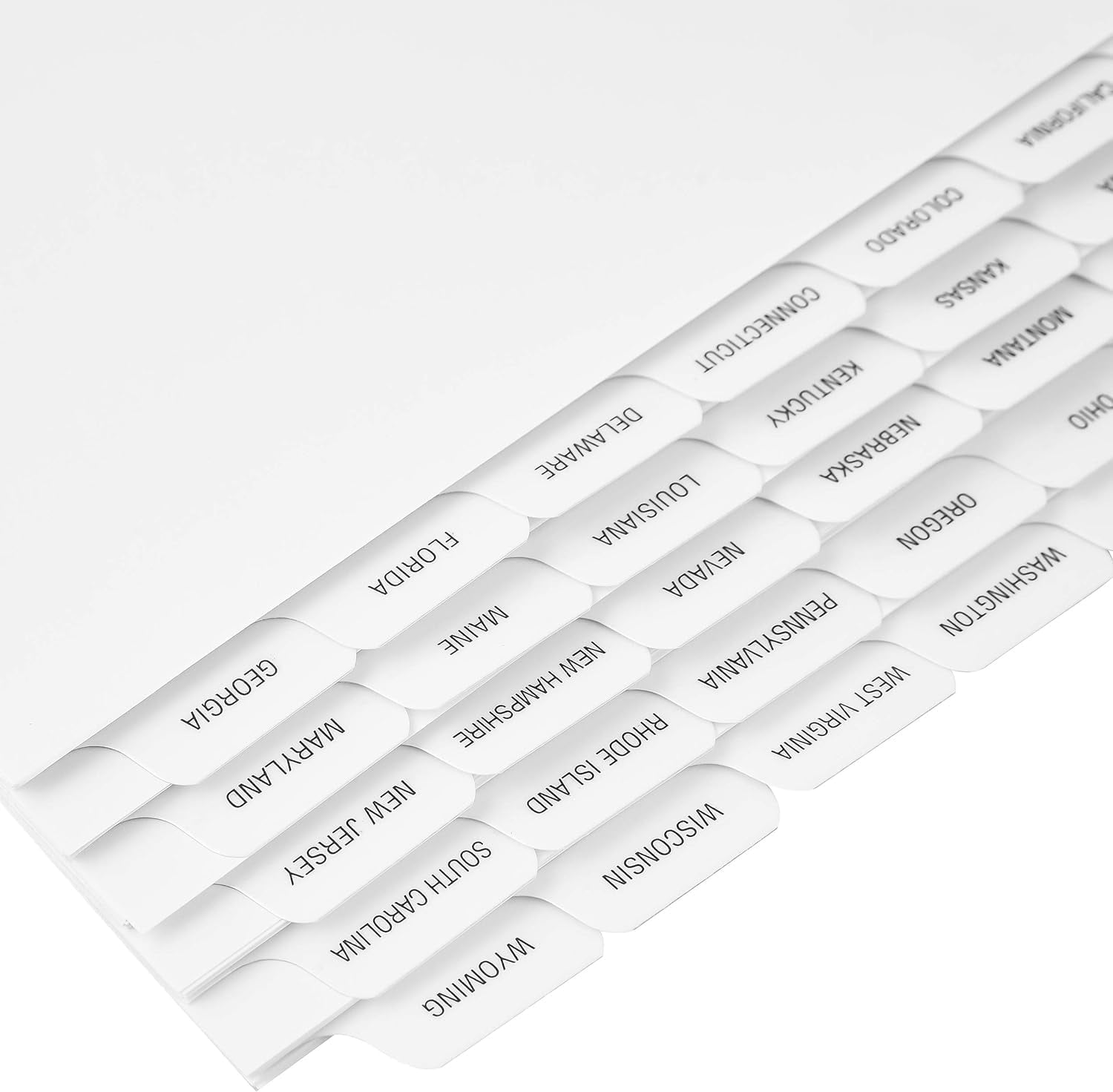 Exhibitindexes® Pre-Labeled State Divider/Index Tabs. Unpunched to Accommodate Various Binding Systems - Letter Size - Made in The USA