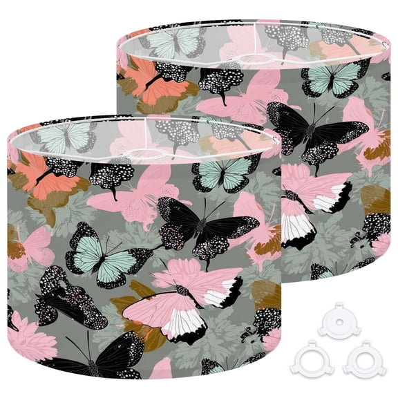 Lamp Shades Set of 2 Easy Assembly Spring summer tropical butterfly pastel colors Drum Lampshades for Table Lamps Floor Lamps Pendant Light 13"x13"x10" Replacement Lamp Shade