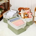thumbnail image 4 of 8 Pack Collapsible Storage Bins Fabric Storage Bins Polyester Fabric Storage Baskets with Handles Linen Closet Organizer for Shelf Home Closet Towels Toys (Green White,15 x 11 x 9.5 in), 4 of 14
