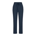 thumbnail image 4 of ANINEO Women Fashionable Solid Color Linen Loose Drawstring Casual Pants Boho Daily Female Trousers, 4 of 4
