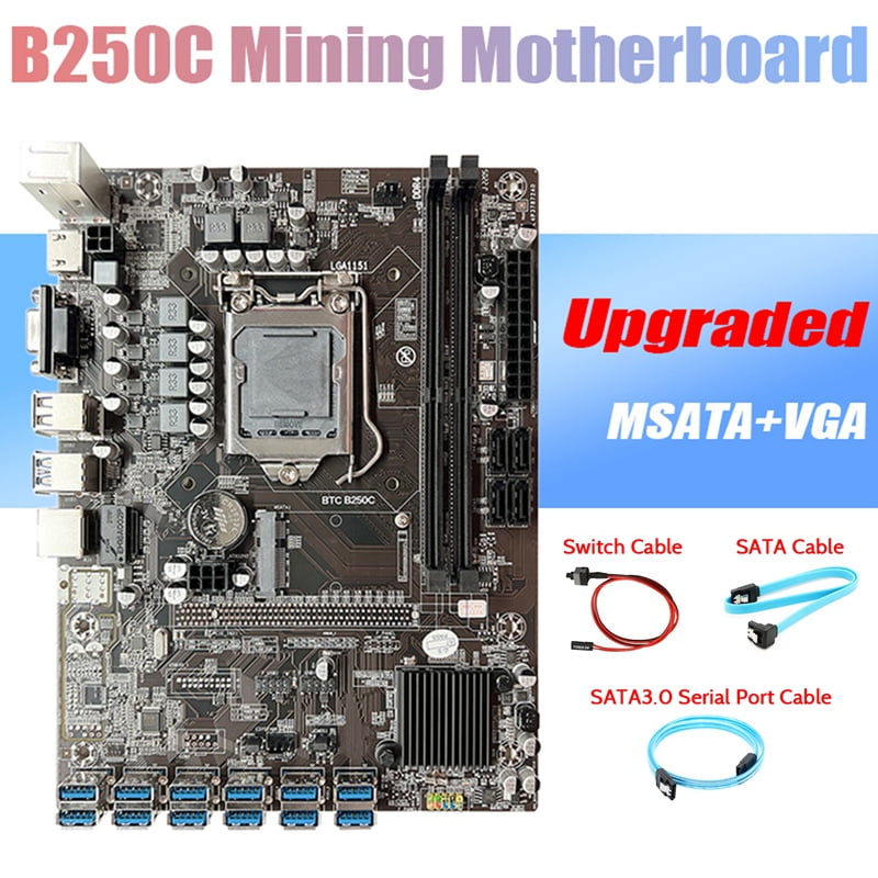Minimaliseren schildpad Woning B250C ETH Miner Motherboard+SATA3.0 Serial Port Cable+SATA Cable+Switch  Cable 12 PCIE to USB3.0 GPU Slot LGA1151 for BTC - Walmart.com
