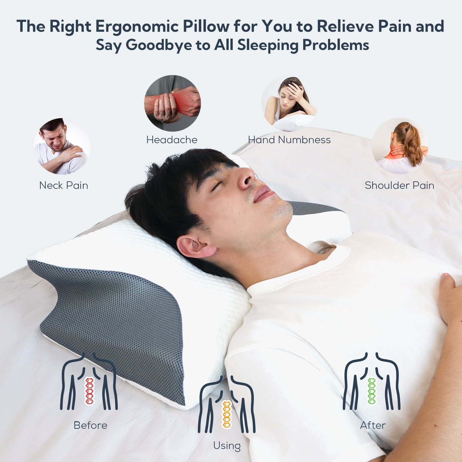 Blinddarm Cervical Pillow for Neck Pain Relief, Ergonomic Memory Foam Pillow Contour Bed Pillow for Side Back Sleepers, 2 Pack