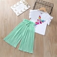 thumbnail image 2 of HCYSFG Girls Butterfly Graphic Outfit Sets 2 Piece V Neck Short Flutter Sleeve Clothing Sets Cold Shoulder Tee And Pleated Wide Leg Pants Matching Sets, 2 of 5