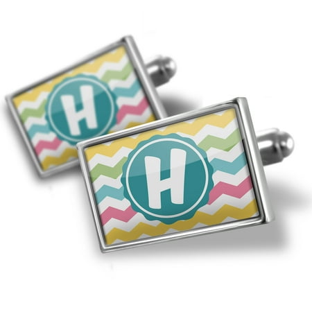 Cufflinks Monogram H Yellow Pink Green Chevron - NEONBLOND