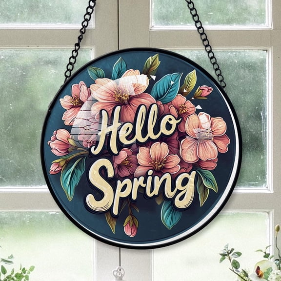 Customized Hello Spring Stained Glass, Hello Spring Suncatchers, Hello Spring Window Hangings, Stained Glass for Home Dcor GIbwSz (Hello Spring 5)