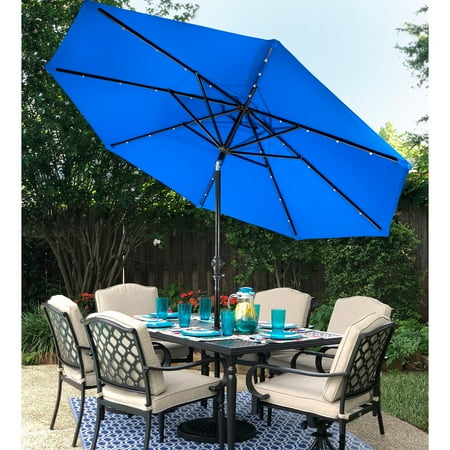 Sun Ray - 9' Round Solar Lighted Umbrella - Taupe