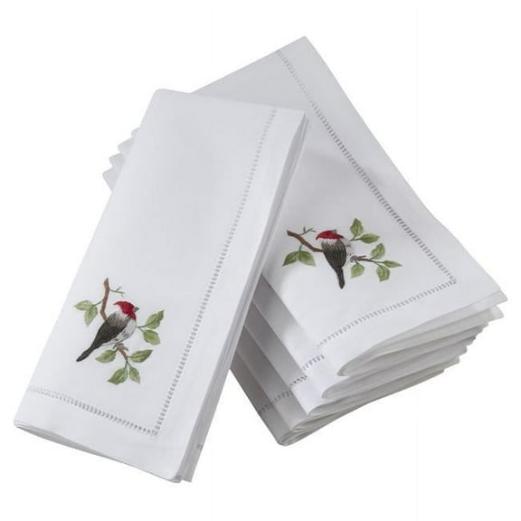 Saro Lifestyle Woodpecker Embroidery Hemstitched Table Napkin (Set of 6)