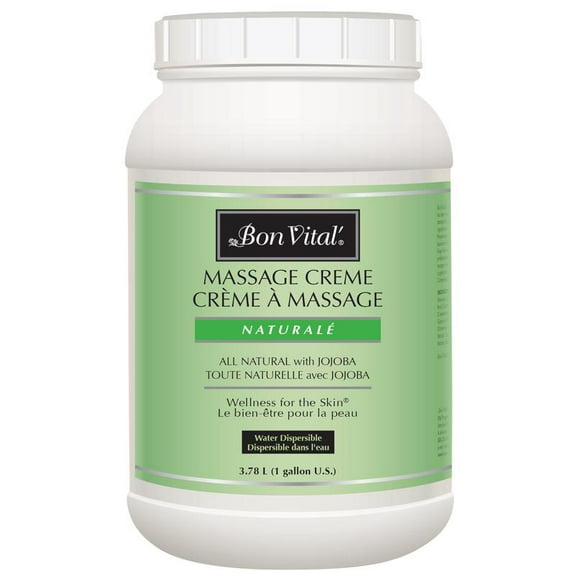 Bon Vital' Naturale Massage Crème, 1 Gallon Bottle, Unscented Massage Cream for Massage Therapy, Natural Botanical Formula, Water-Dispersible, Paraben & Nut Free, Smooth Skin Moisturizer