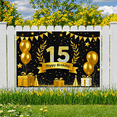 thumbnail image 6 of Glamorous Glittery 15th Birthday Banner with Golden Balloons Stars and Gifts Backdrop Background Party Decorations for Birthday Party Photography Props Celebrations Event Decor, 6 of 8