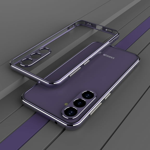 for Samsung Galaxy S23 FE Aluminum Frame and Camera Lens Protector, Metal Bumper Slim Hard Straight Edge Full Drop Protection Anti-scratch Shock Absorbing Cotton for Samsung S23 FE, Darkpurple Silver