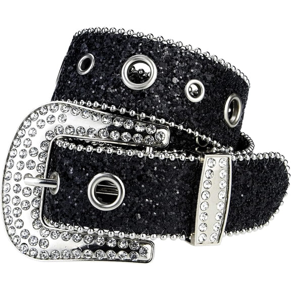 Women Men Rhinestone Belt Western Cowgirl Cowboy Bling Studded Leather Belt for Jeans Pants (suit for waist 27-39")