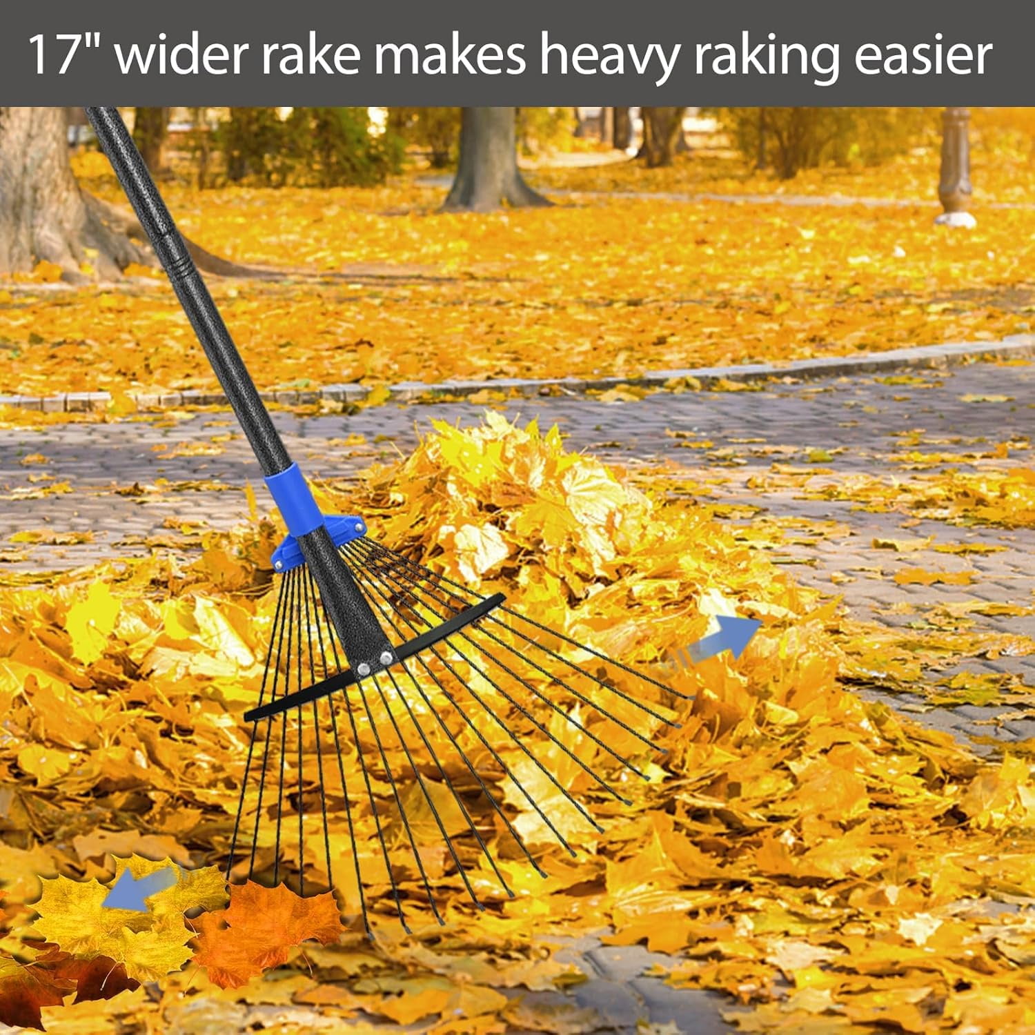 Metal Rake for Leaves Heavy Duty, Adjustable Garden Leaf Rake with Expandable Head 8-17", Shrub Pine Needle Kids Hand Yard Rake Garden Tool 30-50"