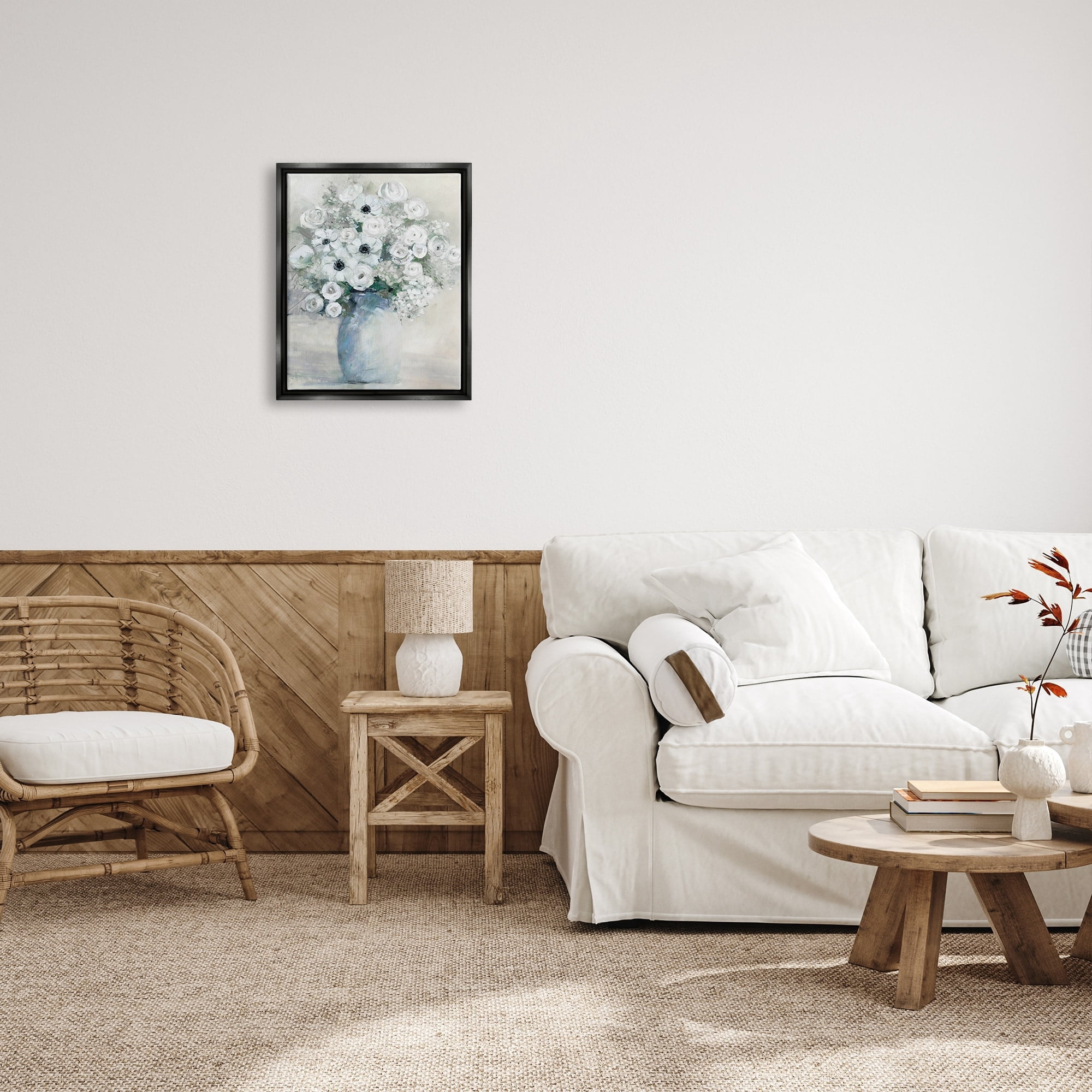 Stupell Industries Mixed White Peonies & Poppies Bouquet Traditional Painting Painting Luster Gray Floating Framed Canvas Print Wall Art, Design by Sally Swatland