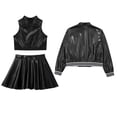thumbnail image 4 of Alvivi Girls Metallic Jazz Hip Hop Dance Outfits Sleeveless Crop Top Bomber Jacket with Skirt Set Black 8, 4 of 5
