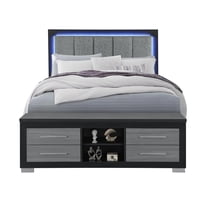 Emma Black-Gray Wood Queen Bed with LED and USB