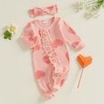 thumbnail image 4 of Okbabeha Okbabeha Newborn Baby Girl Valentine's Day Long Sleeve Footed Romper Solid Jumpsuit with Headband, 4 of 7