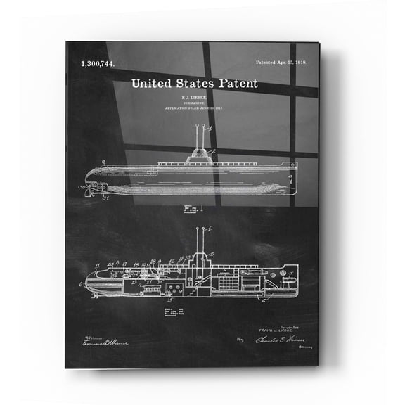 Epic Art 'Submarine Blueprint Patent Chalkboard' Acrylic Glass Wall Art, 24"x36"