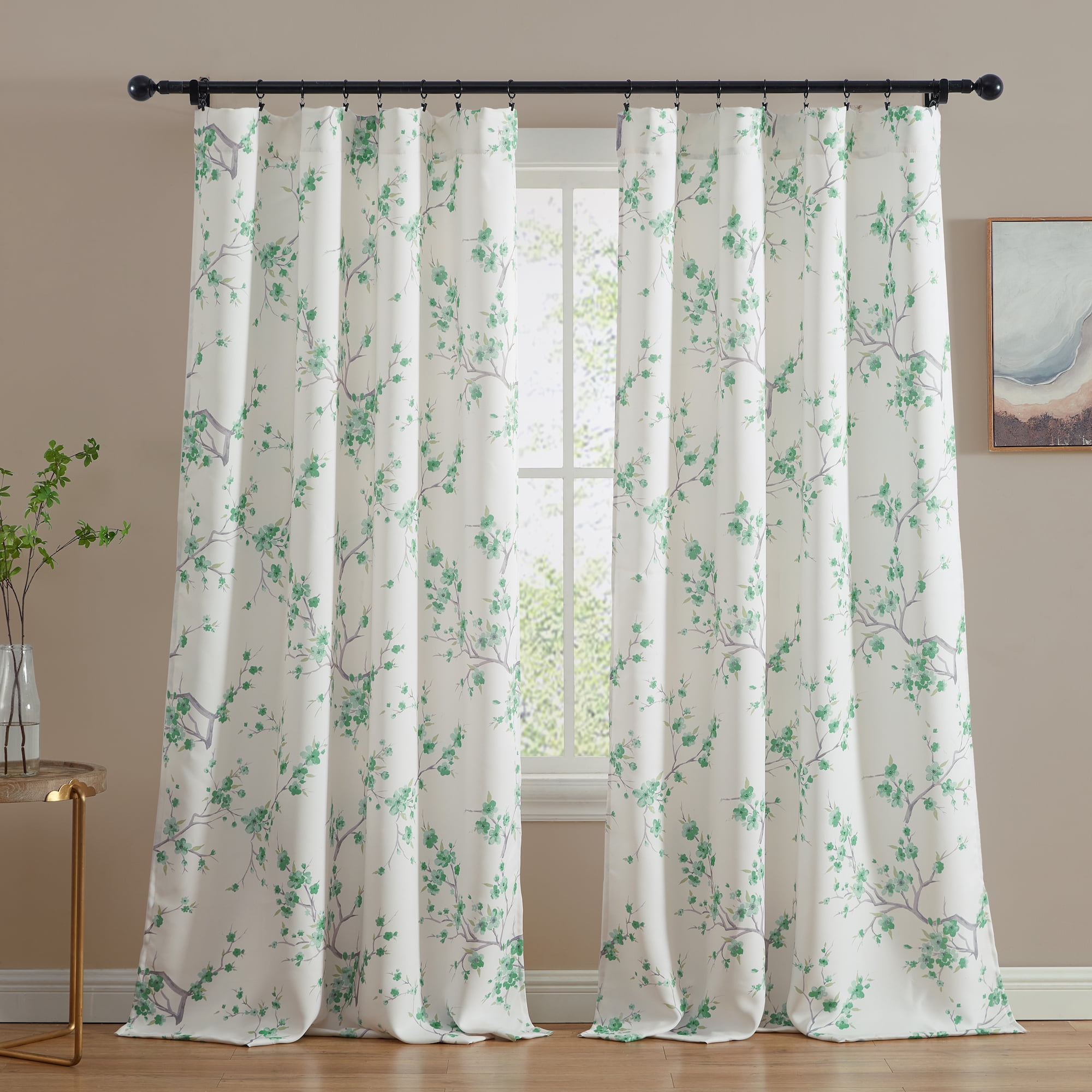 THD Yasmine Floral Room Darkening Rod Pocket Light Filtering Curtain Panels - Set of 2