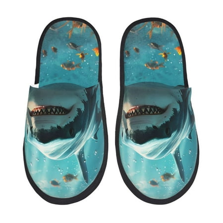 Balery Realistic Ocean Shark Slient Indoor Furry Fleece Comfort House Shoes Soft Non-Slip Home Shoes Cotton slippers House Slippers-- Medium