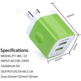 thumbnail image 3 of USB Wall Charger,USB Charger Adapter,AILKIN 2.1A Dual Port Fast Charging Station Plug Charger Block iPhone Wall Charger,Green, 3 of 5