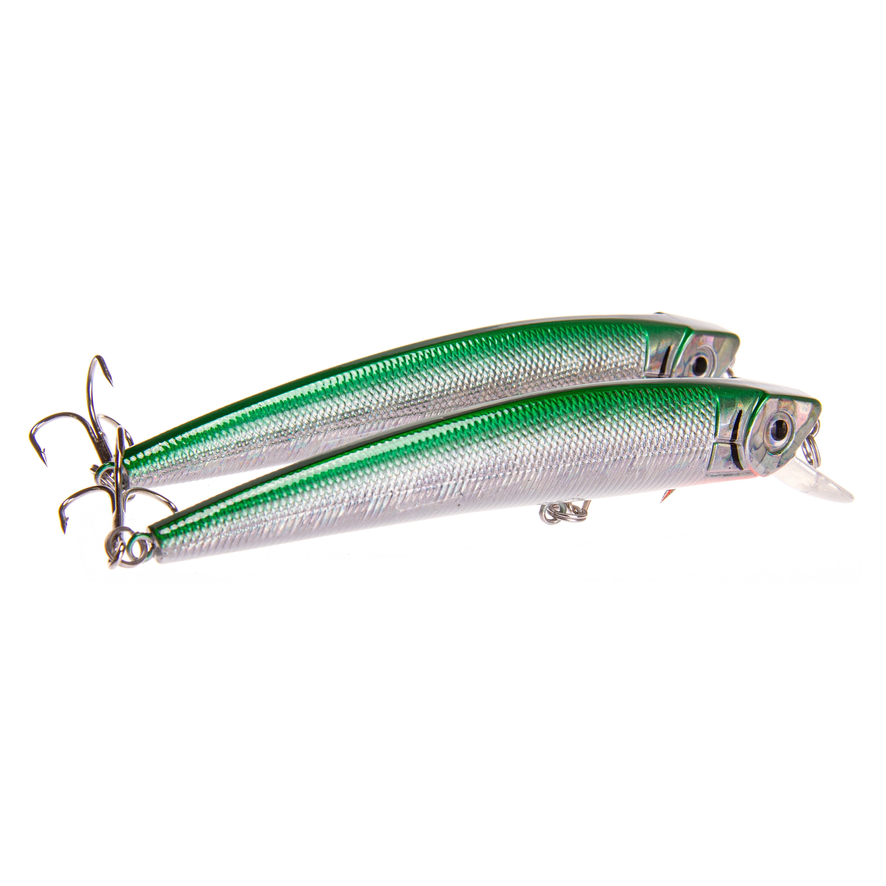 Ozark Trail Inshore Saltwater Minnow Fishing Lures, Green/Silver, Hard Bait, 2-Pack