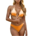 thumbnail image 2 of Hot days, bold styles UTSJKR Women's Conservative Solid Color Sexy 2-Piece Bikini Swimsuit Set with Mesh Skirt & Built-in Padded Bra (Wireless), 3 Pieces in Total Orange L, 2 of 9