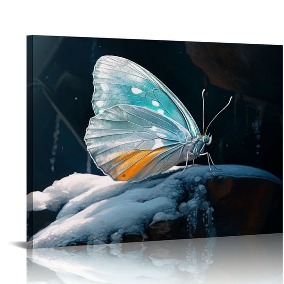 EastSmooth Zen Stone Canvas Wall Art White Flower and Blue Butterfly on Lake Wall Art for Bathroom Living Room Bedroom Modern Spiritual Yoga Spa Picture Wall Decor Framed Bedroom Wall Art