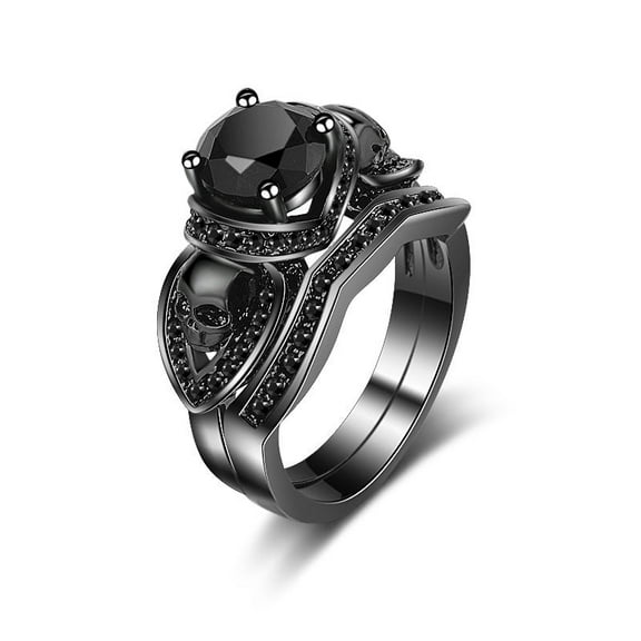 Unisex Skull Ring Black Gold Electroplated Copper Ring for Men and Women Personality Punk Ring European and American Couple Rings Fashion Jewelry Gift