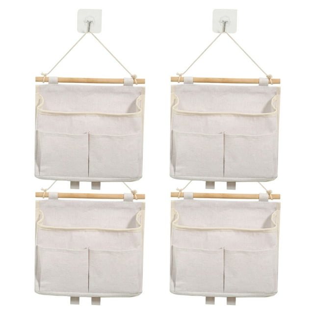 Bolsa de almacenamiento para colgar en la pared, 4 unidades, para colgar sobre la puerta, organizador para colgar en la pared, para archivadores, tela de lino y algodón impermeable, para sala de