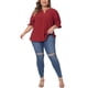 thumbnail image 2 of Blusa de gasa de mujer plus size Agnes Orinda, con cuello en V, mangas cortas abullonadas, casual, color burdeos, talla 1X, 2 of 6