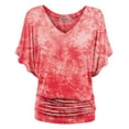 thumbnail image 2 of Made by Johnny Women's V-Neck Short Sleeve Tie Dye Drape Dolman Top XXL CORAL, 2 of 6