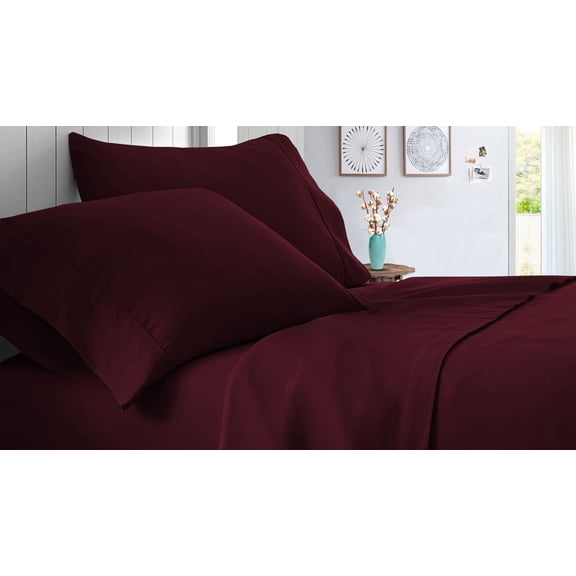 Twin Size 600 Thread Count Sheet Set Solid - 4 Piece - Hotel Quality Super Soft Bed Sheets- 27" Deep Pockets Easy Fit - Breathable & Cooling Sheets ( Wine )