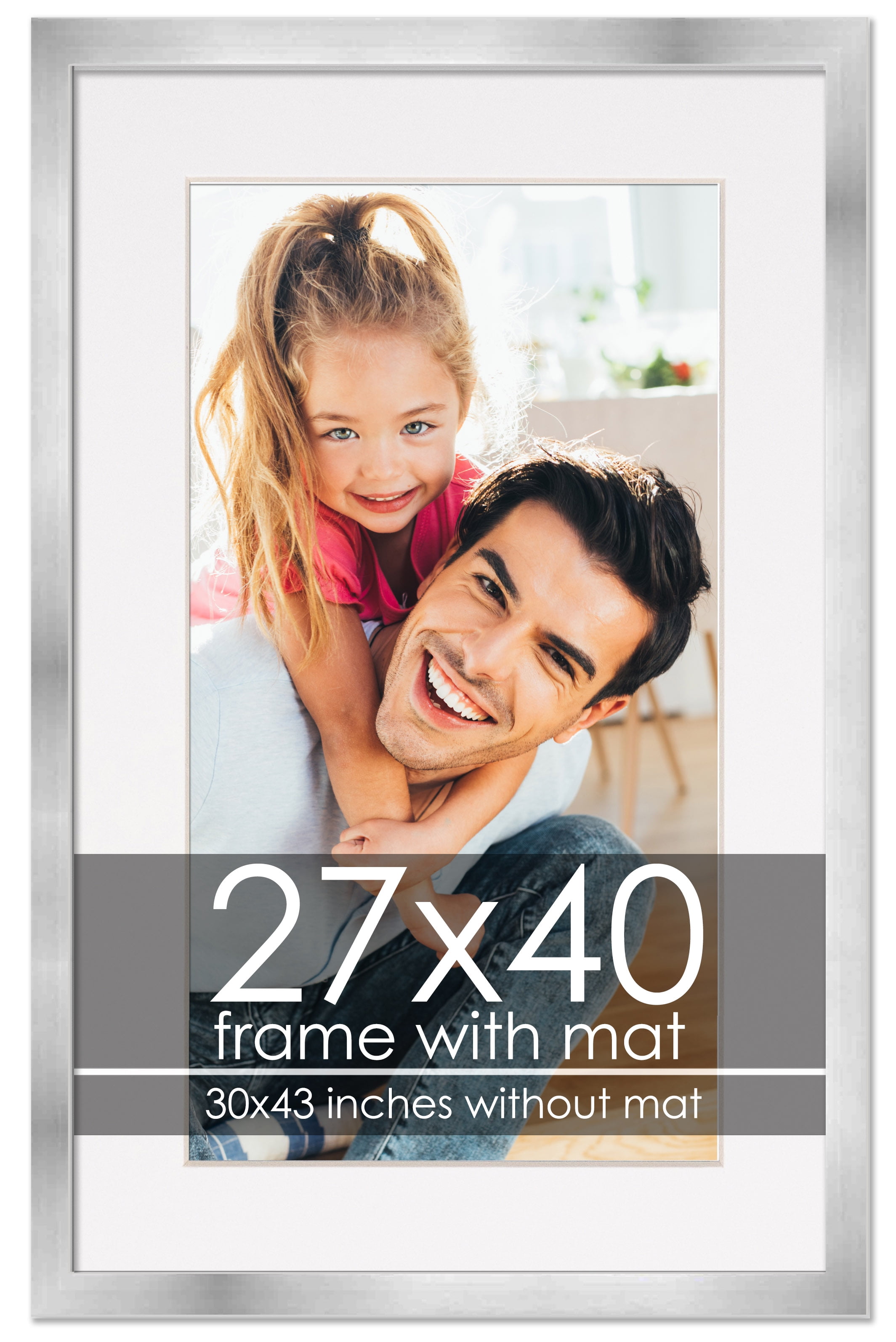 27x40 Frame with Mat - Silver 30x43 Frame Wood Made to Display Print or ...