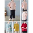 thumbnail image 3 of Blusa, Blusa suelta para mujer con botones, cuello en O, media manga, camisetas vintage Tomshoo Rojo/Extragrande, 3 of 7