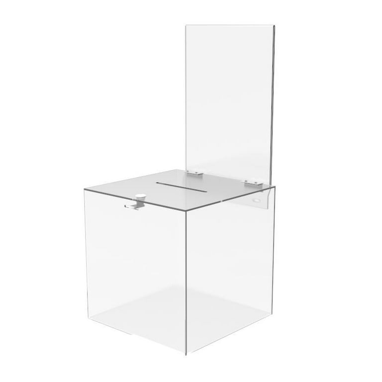 FixtureDisplays 10x10x21 Clear Transparent Donation Box Suggestion  Collection Ballot Display Case Plexiglass with Optional Install 8.5X11  Graphic Sign Holder 20033+10918-8.5X11-Header-NF 