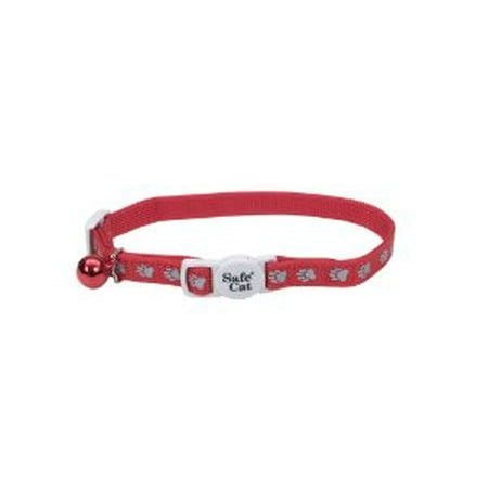 Cat Safe Reflective Adjustable Collar - Safe Cat Reflective Adjustable Cat Collar - Paws Red For Necks 8-12 - (3/8 Wide)