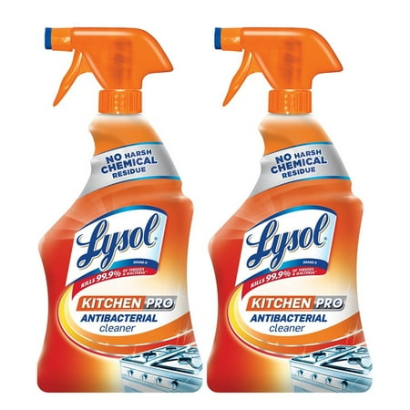 (2 Pack) Lysol Kitchen Pro Antibacterial Kitchen Cleaner Spray, 22oz, No Harsh (Best Antibacterial Spray Cleaner)