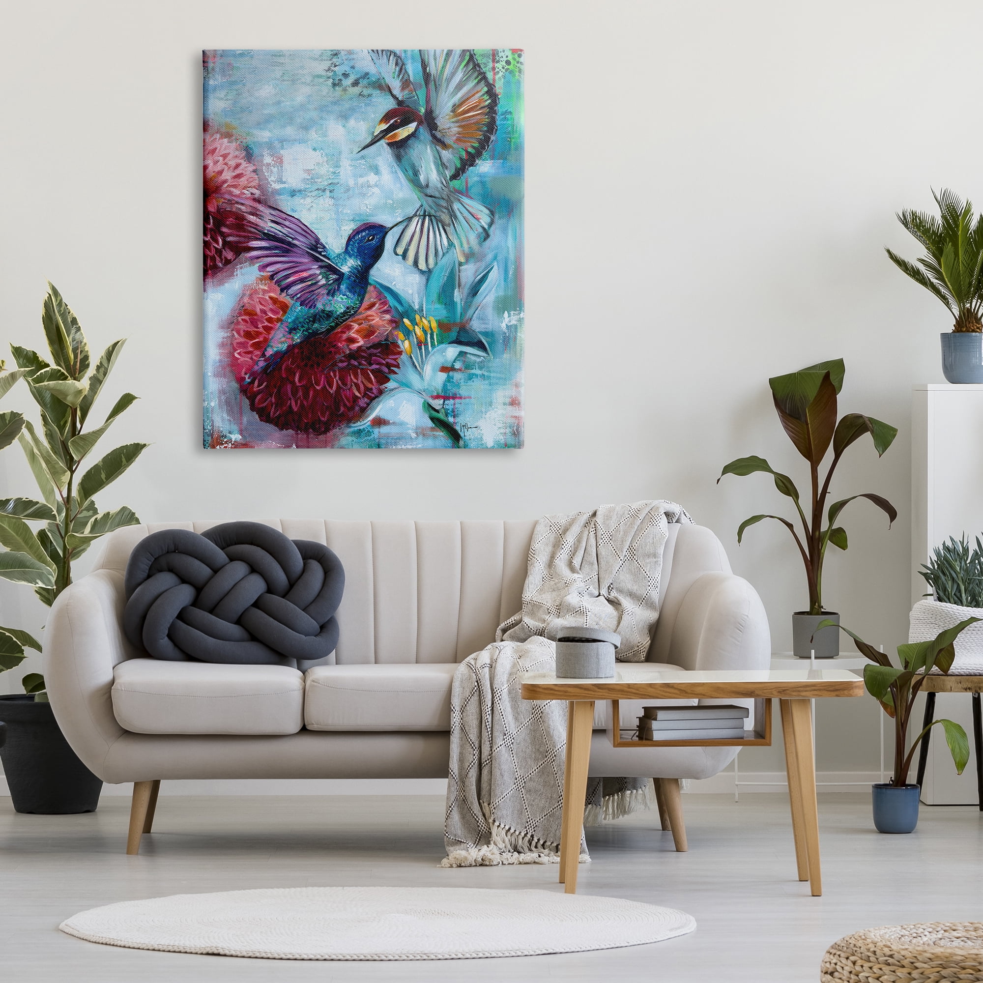 Stupell Industries Hummingbirds & Dahlias Animals & Insects Painting Gallery Wrapped Canvas Art Print Wall Art, 36 x 48