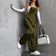 thumbnail image 3 of Women's Wide Leg Overalls Loose Casual Bib Jumpsuit Adjustable Strap Pockets, 3 of 8