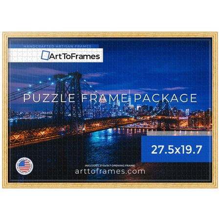 ArtToFrames 27.5x19.7 Inch - 70x50 CM Gold Puzzle Frame for 1000 piece Puzzles.0.75 Inch Custom Wood Puzzle Frames Bright Gold - Comes with Economy Acrylic