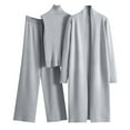 thumbnail image 4 of Womens Knit 3 Piece Sets Long Cardigan Neck Sweaters Wide Leg Pants Coordinated Outfit Fall Winter Business Casual Travel Outfits, 4 of 4