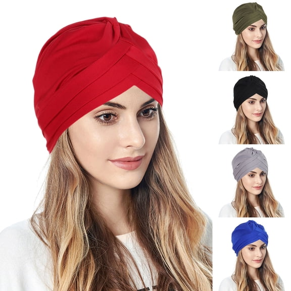 Women's Pre-Tied Turban Headwrap, Pull-On Head Cover Cap for Quick Style, Casual and Comfortable for Daily Wear and Home Use-Black