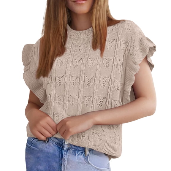 Afdoent Womens Blouses Tops For Women Trendy 2025 Casual Short Sleeve Spring Summer Pullover Shirts Sweaters Knit Tops Blouse Fashion Clothes For Women
