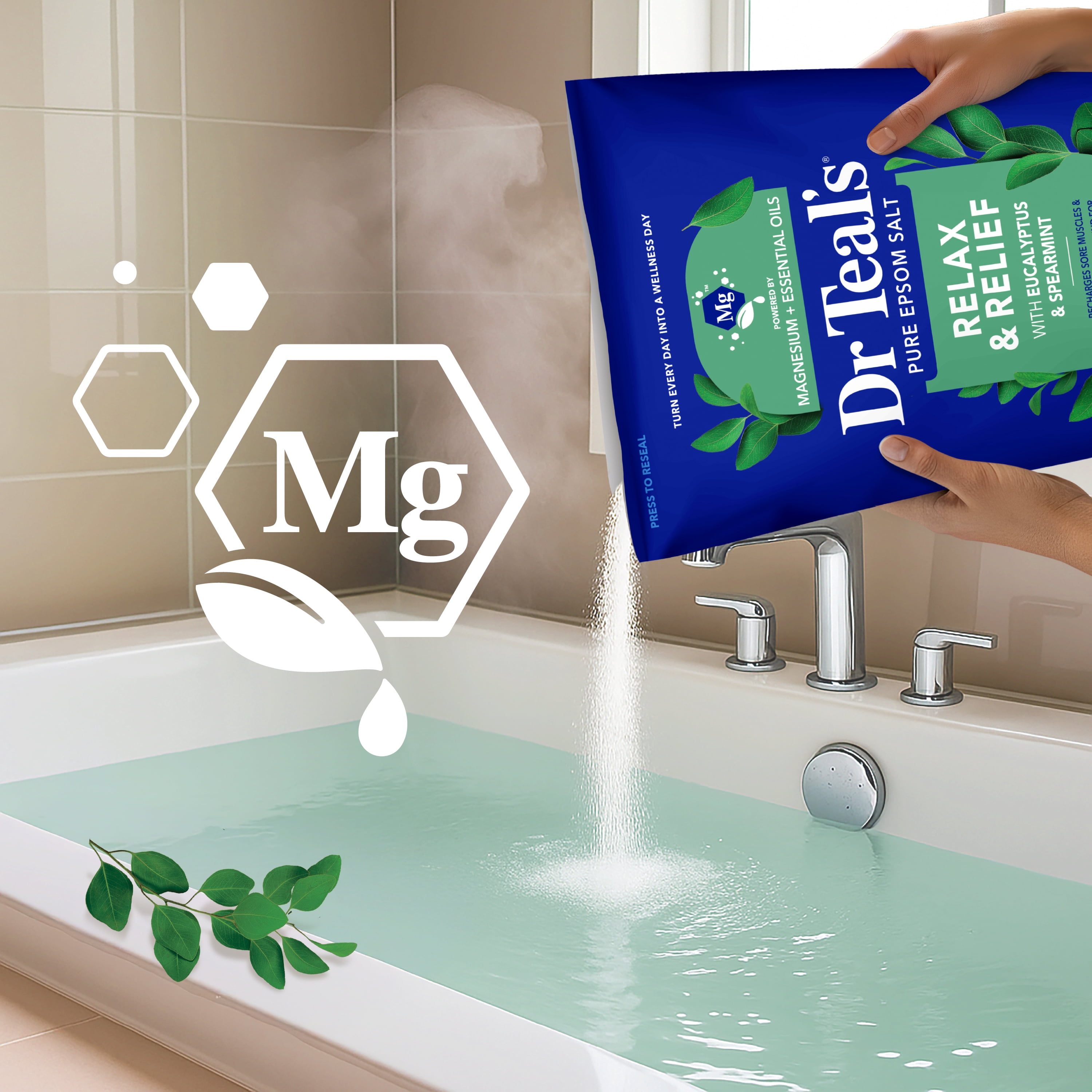 (4 pack) Dr Teal's Epsom Salt Magnesium Soak, Relax & Relief with Eucalyptus & Spearmint, 7 lbs