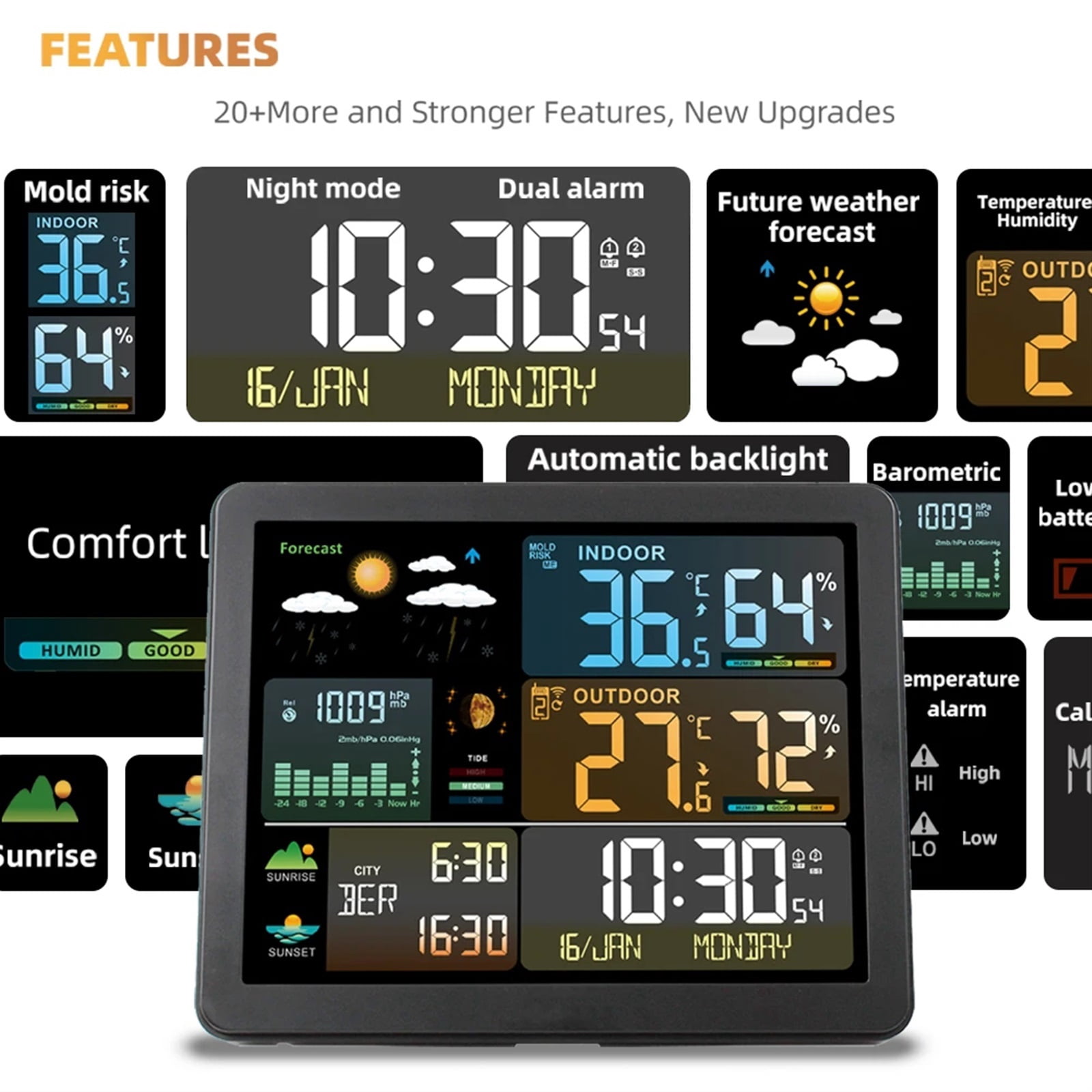 Weather Station for Indoor Outdoor Digital Clock Thermometer Temperature Humidity Monitor with Weather Forecast with 1 Sensor ,High Precision