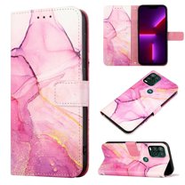 Crossbody Wallet Case for Motorola Moto G Stylus 4G, Marble Pattern Luxury PU Leather Detachable Shoulder Strap Lanyard Magnetic Clasp Flip Cover with Card Slots Holder Kickstand Case, Pink/Purple