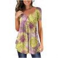 thumbnail image 1 of Femmes Tops Femmes Été Tops 2023 Femmes Mode V- Cou Floral Imprimé Tunique Tops Boutons Manches Courtes T-Shirt Jaune XXL, 1 of 7