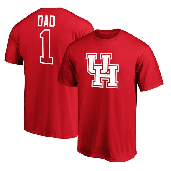 Men's Red Houston Cougars #1 Dad Logo T-Shirt