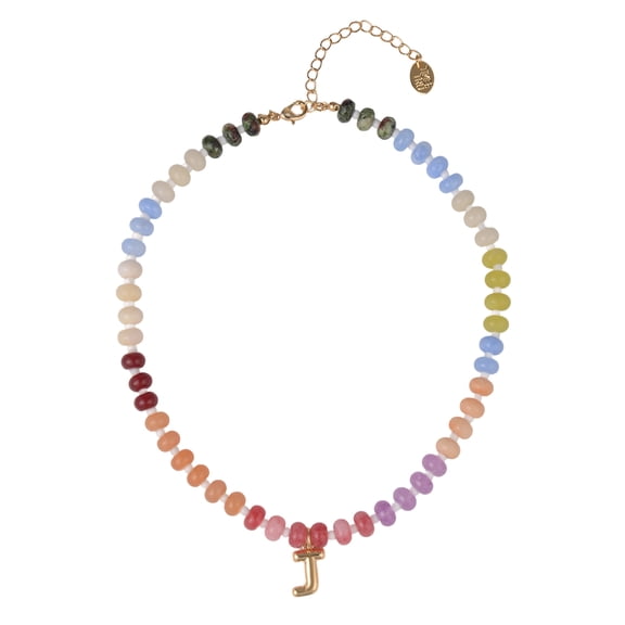 Time and Tru Goldtone Multicolored Bead Initial "J" Necklace